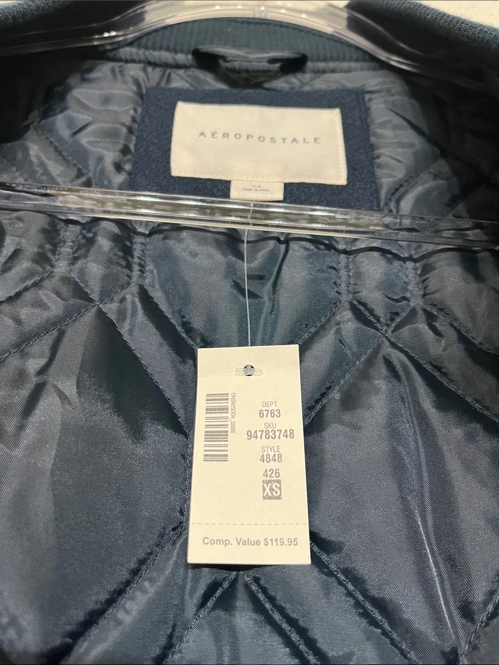 Aeropostale Men’s XS Varsity Jacket With Navy Blue Wool and Tan Leather Sleeves